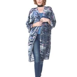 Anthropologie Aria‎ A. Velvet Burnout Midi Kimono Jacket Open Front Floral OS